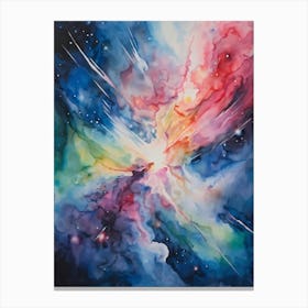 Abstract Watercolor Of A Vivid Pink Nebula With An Explosion At Its Core Galaxies Unfurling In The (2) 2 Canvas Print