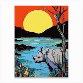 Geometric Rhino Line Illustration By The River 3 Canvas Print