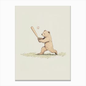 Bear Playing Baseball Illustration Canvas Print