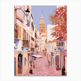 Seville Spain 1 Vintage Pink Travel Illustration Canvas Print