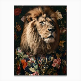 Lion In Floral Suit Canvas Print