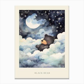 Baby Black Bear 1 Sleeping In The Clouds Nursery Poster Canvas Print