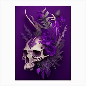 Animal Skull Purple Botanical Canvas Print
