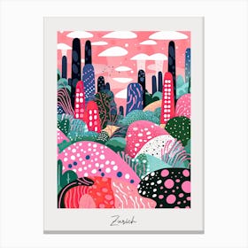 Poster Of Zurich, Illustration In The Style Of Pop Art 4 Canvas Print