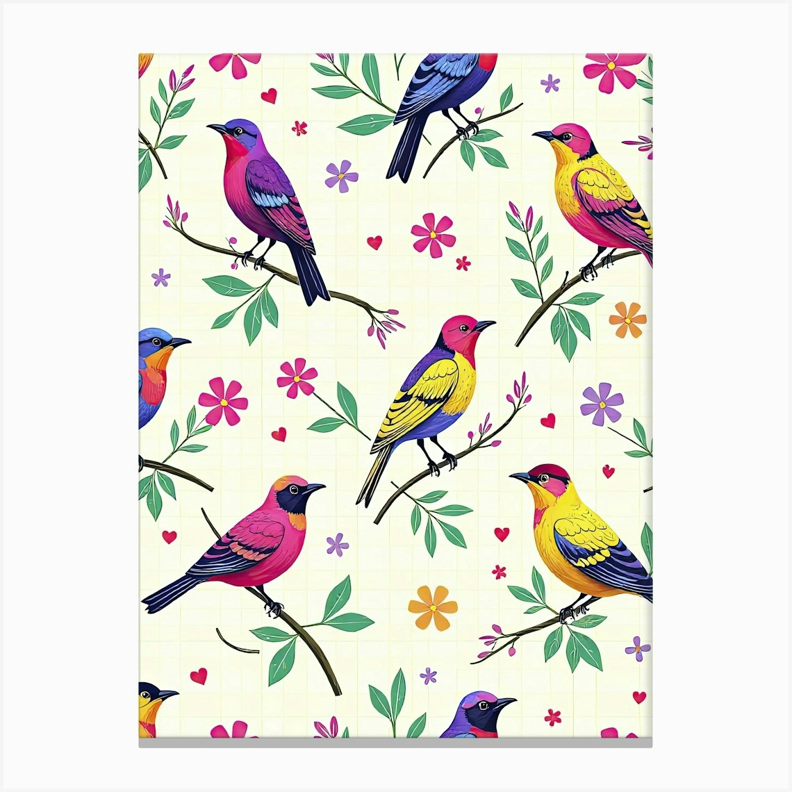 Flowers and birds - St. Valentines Day poster 4 Canvas Print by Synthwave1950