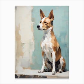 Basenji Dog, Painting In Light Teal And Brown 3 Canvas Print