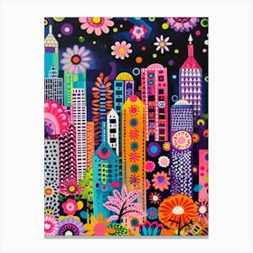 Kitsch Colourful Bangkok Inspired Cityscape  2 Canvas Print