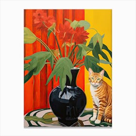 Amaryllis Flower Vase And A Cat, A Painting In The Style Of Matisse 1 Canvas Print