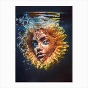 "Surreal Portrait: Sunflower and Woman" Canvas Print