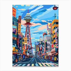 Dotonbori Osaka 2 Colourful Illustration Canvas Print