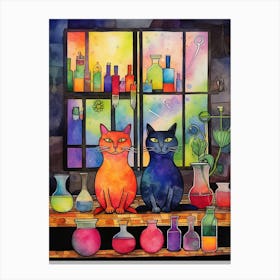 Colourful Cats In The Alchemy With Potions 1 Canvas Print