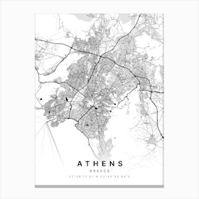 Athens Greece White Map Canvas Print