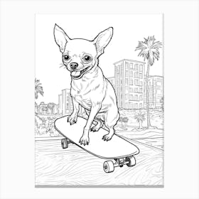 Chihuahua Dog Skateboarding Line Art 3 Canvas Print