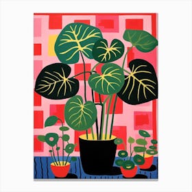 Pink And Red Plant Illustration Monstera 2 Canvas Print