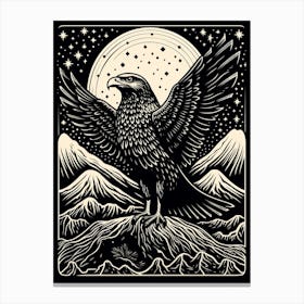B&W Bird Linocut Eagle 1 Canvas Print