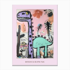 Abstract Pink Blue Graffiti Style Dinosaur Picnic 4 Poster Canvas Print