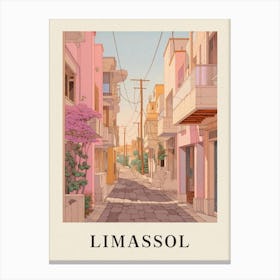 Limassol Cyprus 3 Vintage Pink Travel Illustration Poster Canvas Print