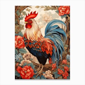 Rooster Animal Drawing In The Style Of Ukiyo E 3 Canvas Print