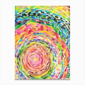 Rainbow Spiral Abstract Art Print, Colorful Oil Pastel Circle Painting. Canvas Print