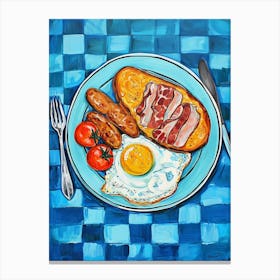 Full English Breakfast Blue Checkerboard Canvas Print