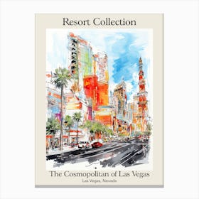 Poster Of The Cosmopolitan Of Las Vegas   Las Vegas, Nevada   Resort Collection Storybook Illustration 3 Canvas Print