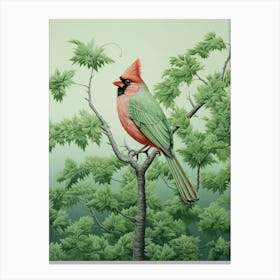 Ohara Koson Inspired Bird Painting Northern Cardinal 1 Canvas Print