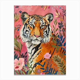 Floral Animal Painting Bengal Tiger 4 Canvas Print