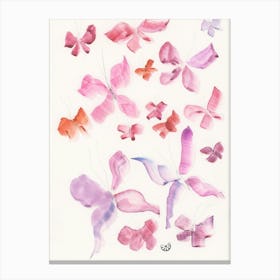 Pink Red Magenra Butterflies - minimal hand painted abstract verticla living room Canvas Print