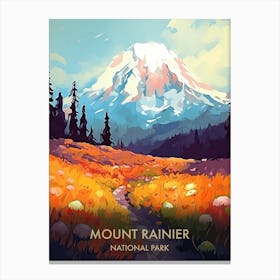 Mount Rainier National Park Travel Poster Illustration Style 2 Canvas Print