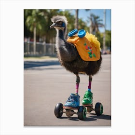 Ostrich On Skateboard Canvas Print