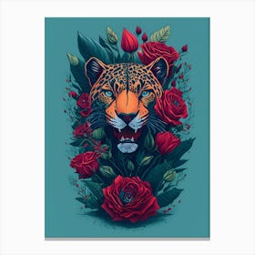 Jaguar And Roses Canvas Print