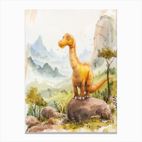 Cute Cartoon Maiasaura Dinosaur Watercolour 3 Canvas Print