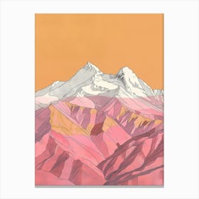 Toubkal Morocco Color Line Drawing (5) Canvas Print
