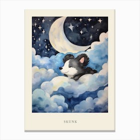 Baby Skunk Sleeping In The Clouds Nursery Poster Canvas Print