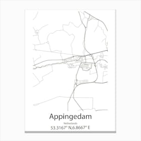 Appingedam,Netherlands Minimalist Map Canvas Print