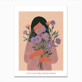 Let Your Dreams Blossom Poster Spring Girl With Purple Flowers 5 Canvas Print