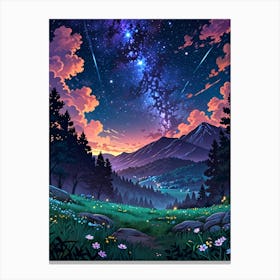 Night Sky Anime City At Night aesthetic Canvas Print