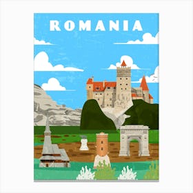Romania — Retro travel minimalist art poster 1 Canvas Print