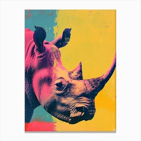 Retro Polaroid Inspired Rhino 4 Canvas Print