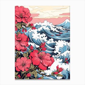 Great Wave With Petunia Flower Drawing In The Style Of Ukiyo E 4 Canvas Print