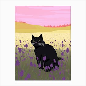 A Black Cat In A Lavender Field 1 Canvas Print