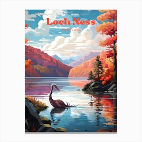 Loch Ness Scotland Lakeview Travel Illustration Canvas Print