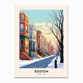 Vintage Winter Travel Poster Boston Usa 2 Canvas Print
