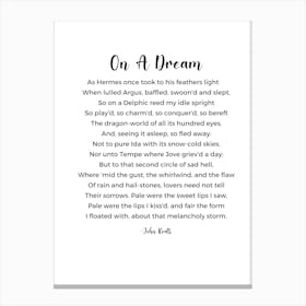 On A Dream Poem By John Keats Canvas Print