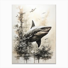 Shark, Japanese Brush Painting, Ukiyo E, Minimal 4 Canvas Print
