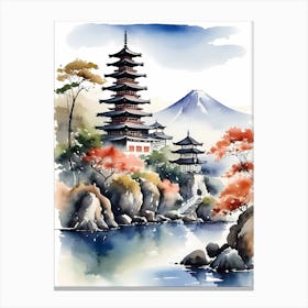 Japanese Landscape Watercolor Painting (58) 1 Canvas Print