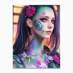Dreamshaper 32 Cyberpunk Floral Face Paint Robot Nudist Cyberp 0 2 Canvas Print