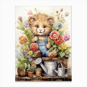 Gardening Watercolour Lion Art Painting 1 Canvas Print