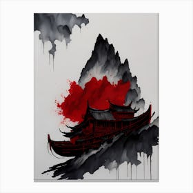 Chinese Ink Painting Landscape Sunset (8) Canvas Print