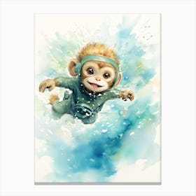 Monkey Painting Scuba Diving Watercolour 4 Canvas Print